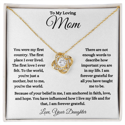 To My Loving Mom - From Daughter - To Me You're The World - Love Knot Necklace