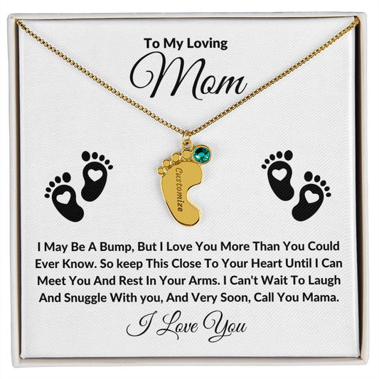 To My Loving Mom (To Be) - Call You Mama - Custom Baby Feet Necklace With Birthstone